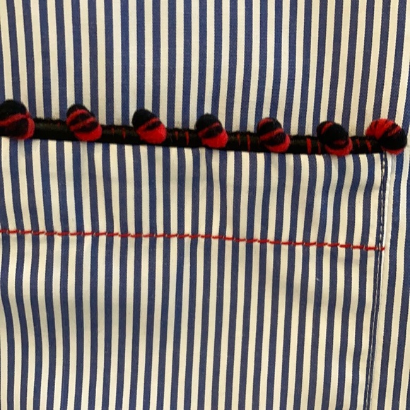 Zara Blue Stripe Shirt w/ Pom-Pom Embellishment S - Picture 4 of 7